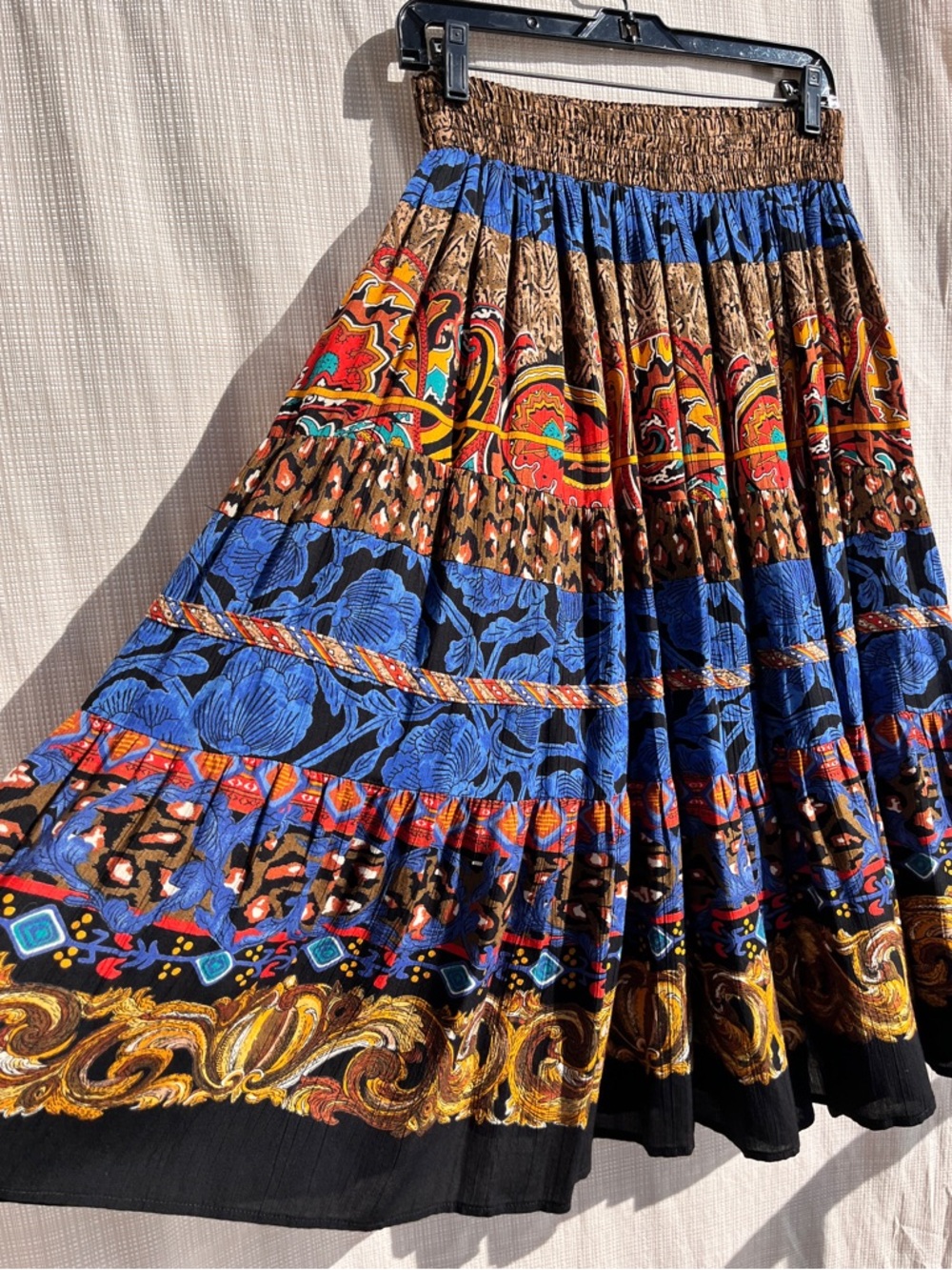 Vintage 90s Carole Little Boho Whimsigoth Tiered Skirt Patchwork Baroque Funky